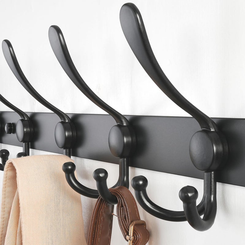 Dseap Coat Rack Wall Mount - 38â€ Long 10-Tri-Hooks Heavy Duty Coat Hanger Rail Wall Hooks for Hanging Coats Hats Clothing Clothes Purse Mudroom Entryway, Black, Pack of 2 - Image 5